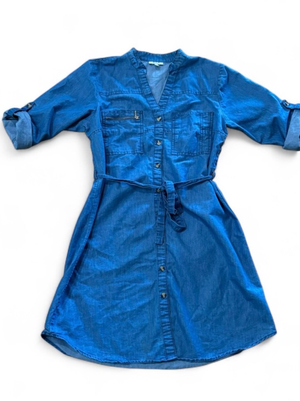 Women’s Blue Denim Shirt Dress with Tie Waist
